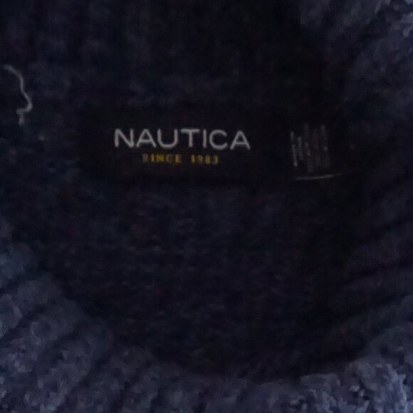 Nautica Wool Cotton Navy Turtleneck Sweater Minimalist Old Money Winter L - Picture 8 of 8